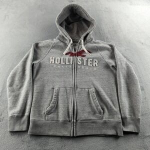Hollister Hoodie Large Gray Full Zip California Logo Sweatshirt Fleece Y2K Style